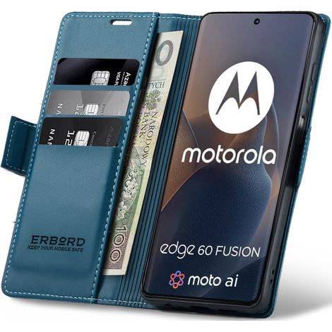 Funda Motorola Edge 60 / 60 Fusion, color lichi brillante, tipo cartera, color azul. (1/5)