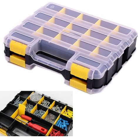 Boîte de rangement pour petites pièces, 34 compartiments, organisateur de quincaillerie double face avec séparateurs en plastique amovibles pour vis, écrous et clous (1/5)