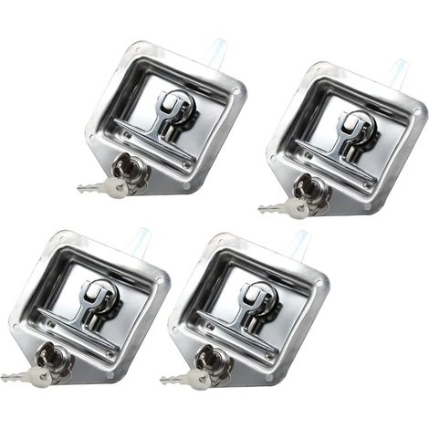 Lot de 4 outils de serrure à poignée en T, Avec poignée en T, Pour voiture Camp, Avec joint étanche, Convient pour environ 2-7/8" x 3-3/4", Découpe de porte, Argent, Avec 8 clés (1/5)