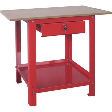 Banco da lavoro 100 cm rosso con 1 cassetto e piano legno GR33 DERBY