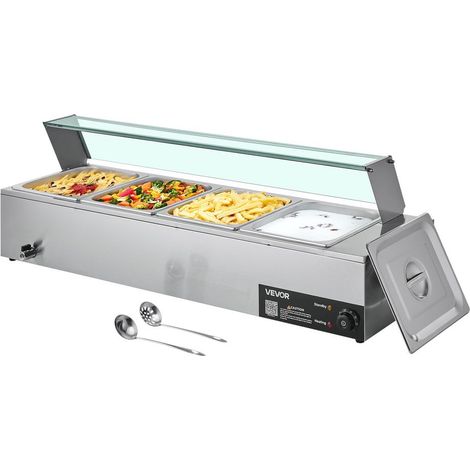 Bain-Marie Électrique Buffet Chauffant VEVOR 1500W Inox 4 Bacs 1/2 Couvercle en Verre Chauffe-Plat 30-85°C (1/5)