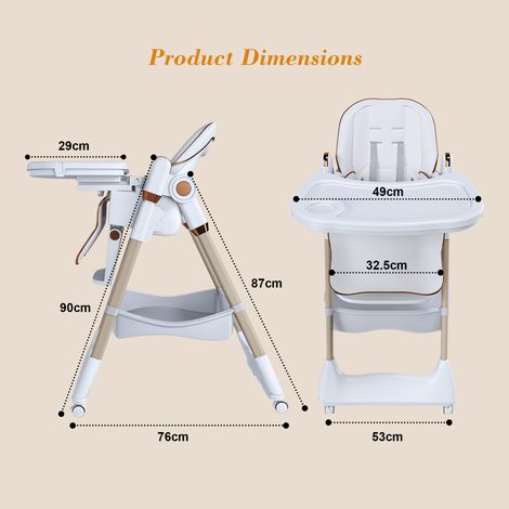 Chaise haute réglable pour bébé de 0 à 6 ans – Chaise haute portable avec harnais de sécurité, roues silencieuses et verrouillables et nettoyage facile pour une utilisation à domicile (Blanche) (1/4)