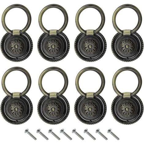 8 PCS Anneau Poignée de Meuble Rétro Boutons pour Porte Tiroirs Vintage avec Vis Bronze (1/5)
