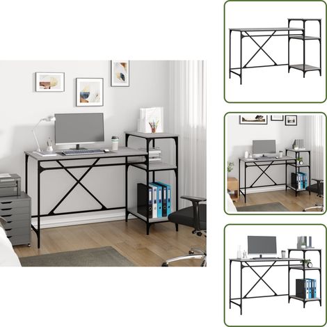 The Living Store Schreibtisch mit Regal Grau Sonoma 135x50x90 cm Holzwerkstoff - Holzwerkstoff (1/5)
