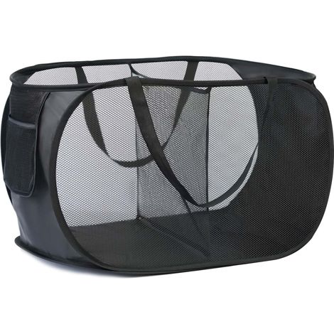 Panier à linge pliable 2 compartiments, noir, avec poignées pour salle de bain, chambre, buanderie et voyage. (1/5)