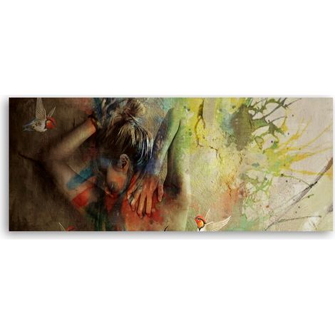 Tableau sur toile Femme et colibris 90x30 (1/5)