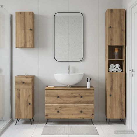 vidaXL 4 Piece Bathroom Cabinet Set BREDA Artisan Oak Engineered Wood (1/5)