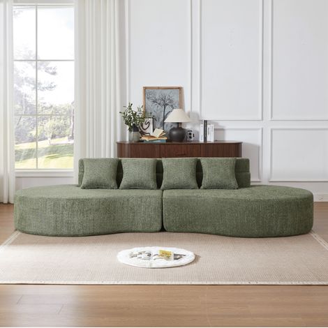 Divano modulare 310 cm, 2 pezzi, senza telaio, verde, con fodera sfoderabile e lavabile HAVRYA (1/5)