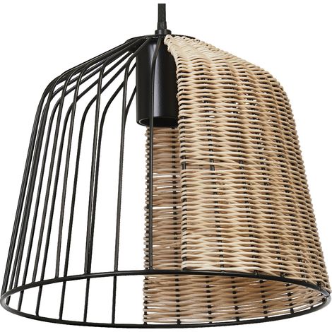 LEDVANCE Decor Cage Bell Lampe suspendue, style industriel, noir/marron, boîtier en métal et rotin, douille E27, diamètre 260 mm, montage facile, ampoule non incluse.