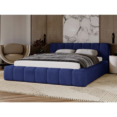 Lit rembourré avec rangement 120x200 velours bleu Ibiza (1/5)