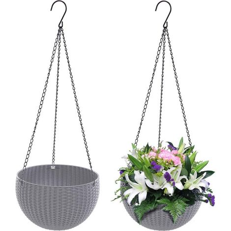 2 Panier suspendu, rotin, réservoir d'eau, système de drainage, balcon, jardin (1/5)