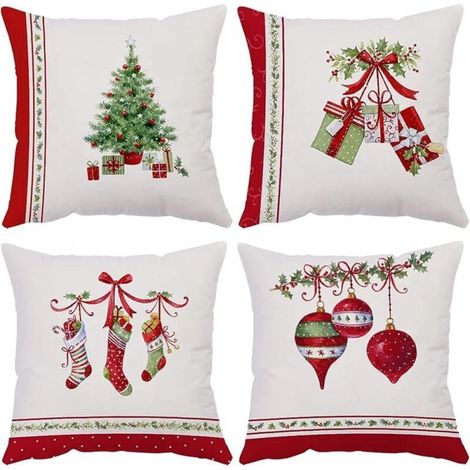 Housse Coussin Noel 45x45cm Lot de 4 Housse de Coussin Deco Noel Coton et Lin Décoratif Taie d'oreiller pour Chambre, Nanapé, Chaise, Lit Decoration Noel (1/5)