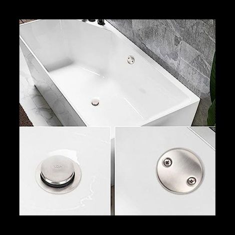 Kit De Vidange De Baignoire - Laiton Et Acier Inoxydable - Pour Trop-plein Et Drain - Adaptateur 1-3/8 Et 1-1/2 Pouces - 2 Pièces (1/5)