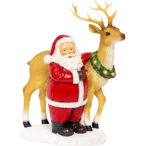 Statuetta di Babbo Natale con Renna con Micro led, color rosso e verde, da 26 cm (1/5)