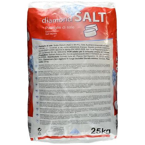 Pastiglie di sale per addolcitori d'acqua (Diamond Salt) 1,5x2,5 cm (pallet da 40 sacchi da 25 Kg)