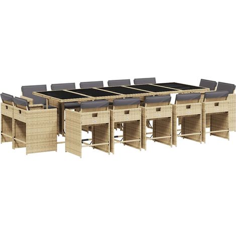 Maison Exclusive - 15-tlg. Garten-Essgruppe mit Kissen Beigemisch (1/5)