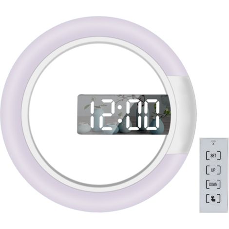 LED-Wanduhr mit Hohlspiegel, Fernbedienung, 7 Farben, einstellbarer Helligkeit, 12/24-Stunden-Modus, Temperaturanzeige (Alarm- und Schlummerfunktion)