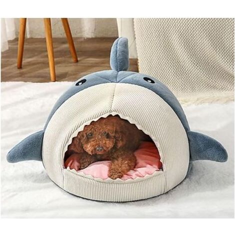 Niche pour chat en forme de requin douce et chaude, maison amovible et lavable avec coussin épais et fond antidérapant, tente pour chat (1/3)