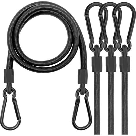 Spanngummi mit Karabiner 4er Set 100cm Schwarz für Gepäck, Auto, Outdoor (1/5)