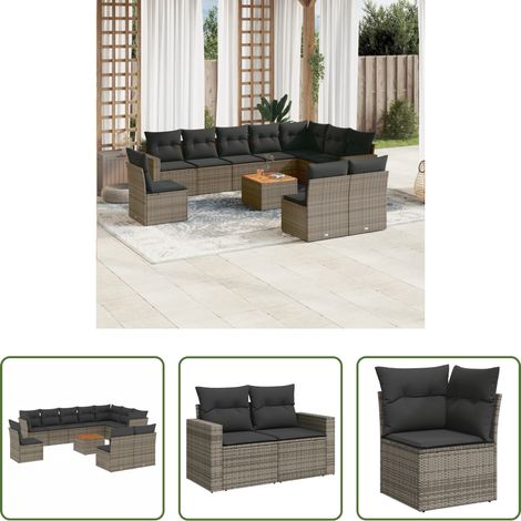 vidaXL Rattanmöbel - 11-tlg. Garten-Sofagarnitur mit Kissen Grau Poly Rattan (1/5)