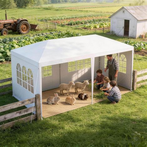 Partyzelt 3x6m Wasserdicht Festzelt mit 6 Seitenwänden UV Schutz Gartenzelt Weiß (1/5)