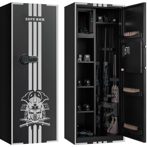VEVOR Armoire a 4 Fusils, Coffre Fort pour Armes a Feu 2 Facons de Verrouillage Mot de Passe et Cles, pour Arms Longues Pistolets Munitions, Armoire Forte Numerique en Acier, Assemblage Requis