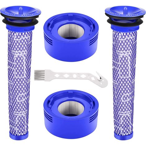 Pack de filtres de rechange pour aspirateur Dyson V7 V8 – 2 post-filtres HEPA lavables – 2 pré-filtres – Filtration allergènes – Merkmak (1/9)