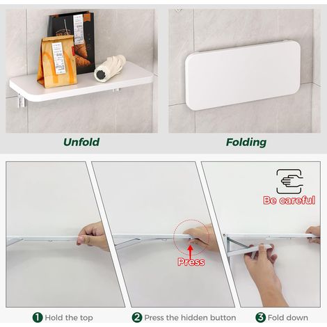Table pliante murale 80 x 40 cm – Support fer, bureau flottant pour petits espaces, blanc – Idéal pour télétravail, salle à manger ou cuisine (1/5)