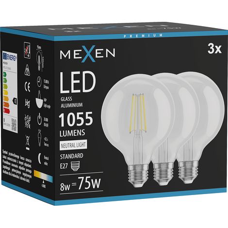 Mexen Vintis 3x Ampoule filament LED E27, G95, 8W, Neutre - 4000K, 1055 lm, clair - L157-E27-0840-00x03 (1/5)