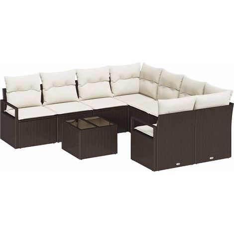 Sofa Set with Cushion Manual 9 pcs Brown and Cream Poly Rattan vidaXL
