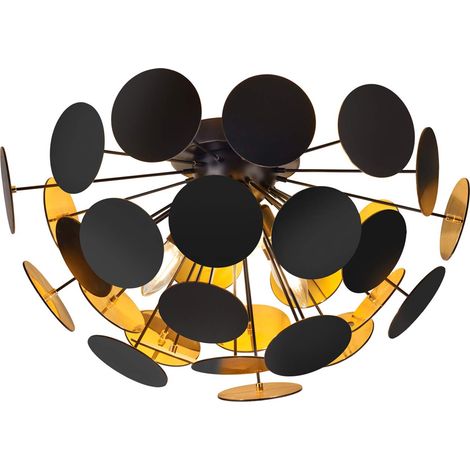 Plafonnier Discalgo 609900332 - En métal noir mat - Avec disques en plastique noir/doré - Non inclus 3 ampoules E14-54 x 54 x 30 cm - Noir mat/doré (1/5)