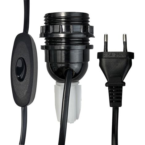 Tibelec – Lampe bouteille noire E27 avec câble 1.5m – Douille demi-filetée + interrupteur à main – Transforme vase en lampe de table