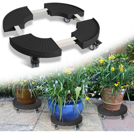 Randaco Supporto per Piante Rotondo Ø38-54 cm Regolabile, Nero, Carrello con Ruote 360°, Capacità 200 kg (1/5)