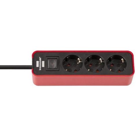 Base múltiple BRENNENSTUHL Ecolor roja/negra con 3 tomas y diseño compacto.