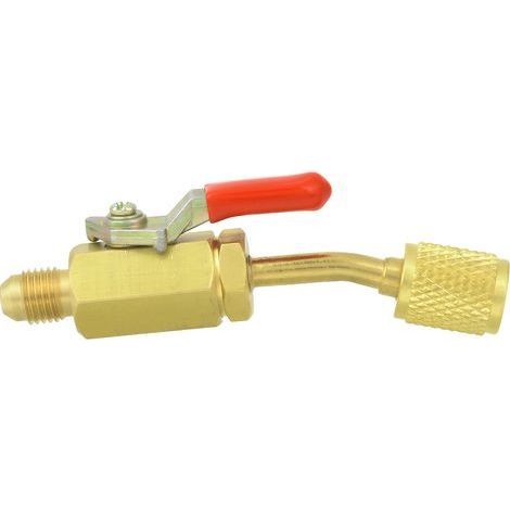 1/4" Messing-Kugelhahn mit Bogen, manuell verstellbar, für Kälteanlagen der Serien R12, R134A und R410A (Rot) (1/5)