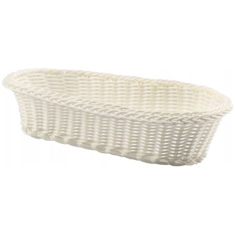 Cesta alargada tejida color crema de 15 x 30 cm.