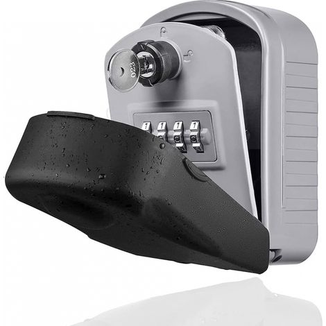 1 caja de llaves grande para exteriores, gris, con 4 códigos y llaves de repuesto, caja de llaves impermeable y resistente al óxido para montar en la pared para escuelas, oficinas, fábricas (1/5)