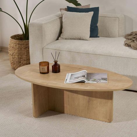 Pier Import – Table basse ovale effet bois clair – Pied en T – Dimensions 120x65x40cm – MDF mélaminé résistant aux rayures (1/5)