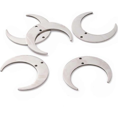 5 pendentifs à maillons à 2 boucles en acier inoxydable 201 anti-ternissement, découpés au laser, en forme de croissant, couleur acier inoxydable, 26 x 30 x 1 mm, trou : 1,2 mm ( ) (1/4)