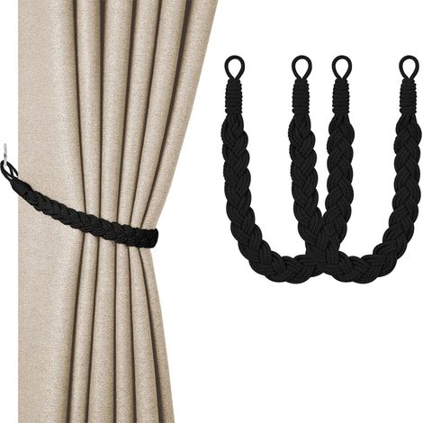 Fermatende, 2 fermatende neri intrecciati a mano, fermatende in corda lavorata a maglia, accessori per tende lavorati a maglia per decorazioni interne ed esterne (1/4)