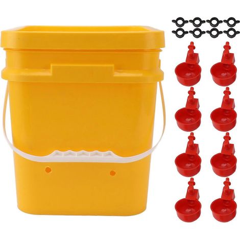 Abreuvoir automatique pour poulets avec réservoir portatif de 12 L, équipement d'abreuvement pour volailles (seau pour oies et canards), bol rouge intégré et vis noires. (1/5)