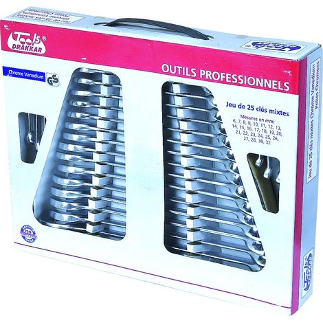 Clés mixtes de 6 à 32mm full polish - boîte carton de 25 pcs DRAKKAR TOOLS - 13926 (1/2)