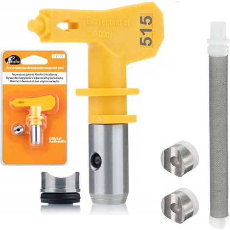 Boquilla de pintura Rosfix para la unidad 515 + Casquillo/junta para tapa de boquilla Rosfix + Filtro de dedos de malla 60 blanco para la unidad de pintura 1 ud.