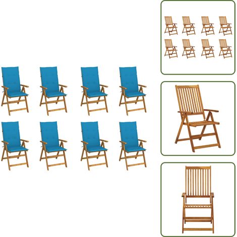 Chaises pliables de jardin avec coussins lot de 8 Bois d'acacia - Chaise De Jardin - Mobilier De Jardin - Chaise Pliante - Acacia - Bleu (1/5)