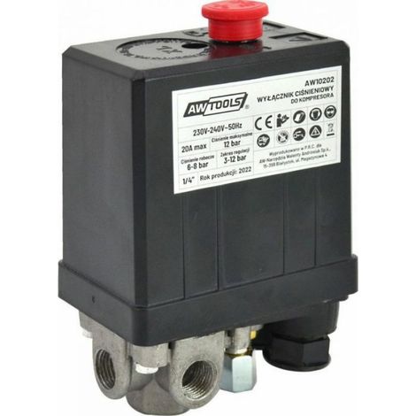 Pressostat Pour Compresseur - 230 V - 3 Entrées - Réglage 3 À 12 Bar - Raccord 1/4 Pouces - 1 Pièce