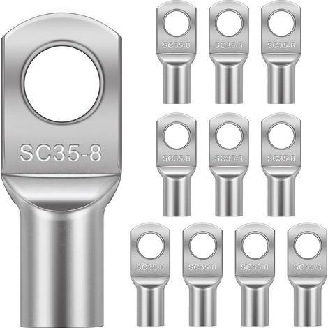 10 Pièces Cosses Tubulaires 35mm² M8, Cosses Annulaires, Cosse à Sertir a Oeil à Anneau, Cosse Electrique Plate, Œillet en Cuivre Étamé pour Voiture (1/5)