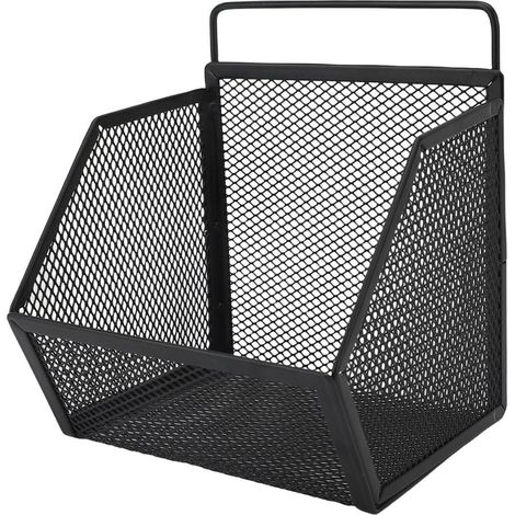 Cestino portaoggetti sospeso in filo metallico, dimensioni 13,2 x 10 x 15 cm, chiusura in velcro, adatto per cucine, bagni e camere da letto, colore nero. (1/4)