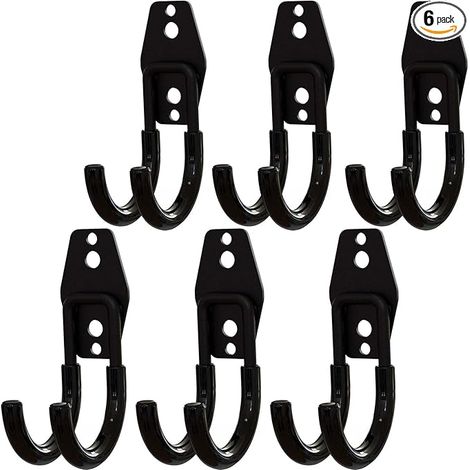 BEBUSINGOTO Ganchos multiusos de acero para garaje, organizador de pared, grandes y resistentes, color negro (paquete de 6 ganchos en forma de J) (1/5)