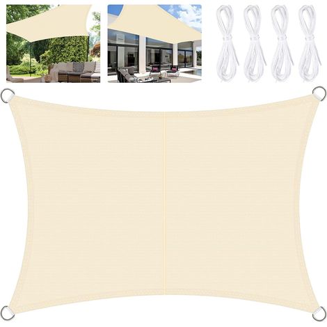 Vela de sombra de 3x4 m, impermeable, rectangular, con protección UV del 95%, para exteriores, terraza, jardín o balcón. Color crema. (1/5)