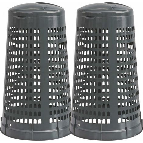 Set 2 Trespoli con Coperchio Anello Fermasacco cestino Bidone da Esterno 100 LT grigi contenitore portasacco in Plastica Traforata Anti Odore RACCOLTA DIFFERENZIATA dei rifiuti isola ecologica (1/5)